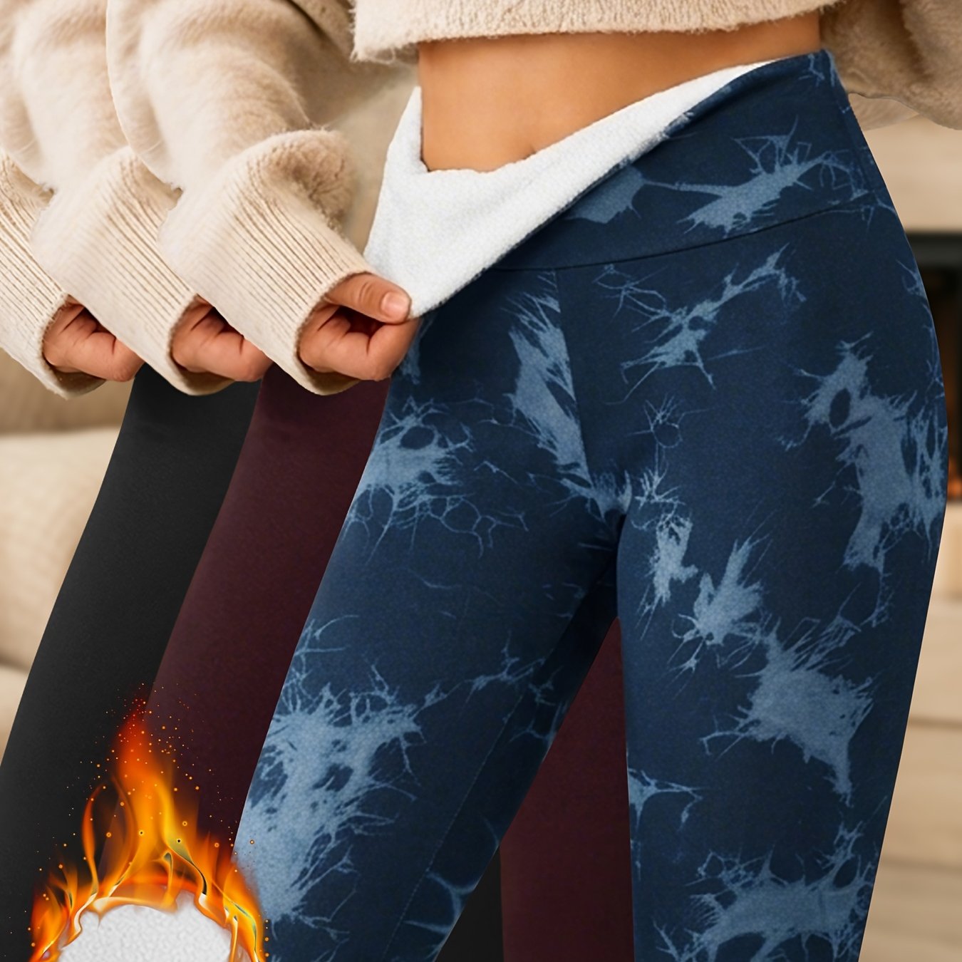 TEMU Paquete de 3 leggings de cintura con forro polar para mujer. Pantalones gruesos y suaves con control de abdomen para entrenamiento, running,