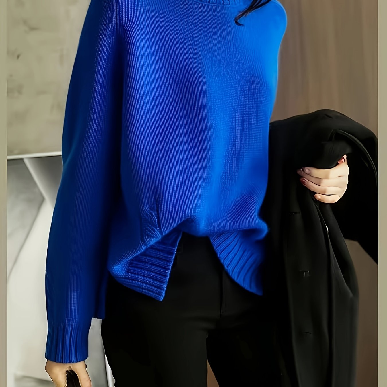 TEMU Pull grande taille à col montant, nouveau style automne/hiver, sous-couche ample à manches longues, haut intérieur de style décontracté