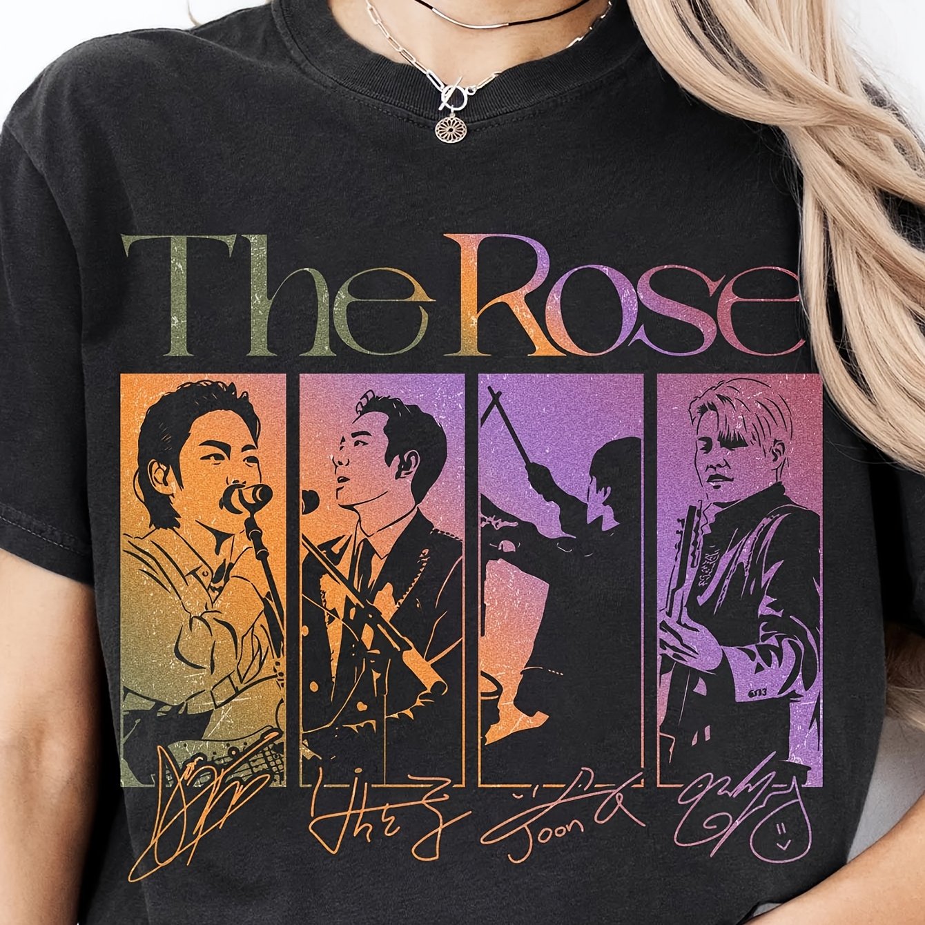 Kpop Group Graphic Tee, Retro Rosetopia 2026 Print, Casual Fan Gift Top, Daily Streetwear, Black Crew Neck 180g T-shirt Size S-3xl