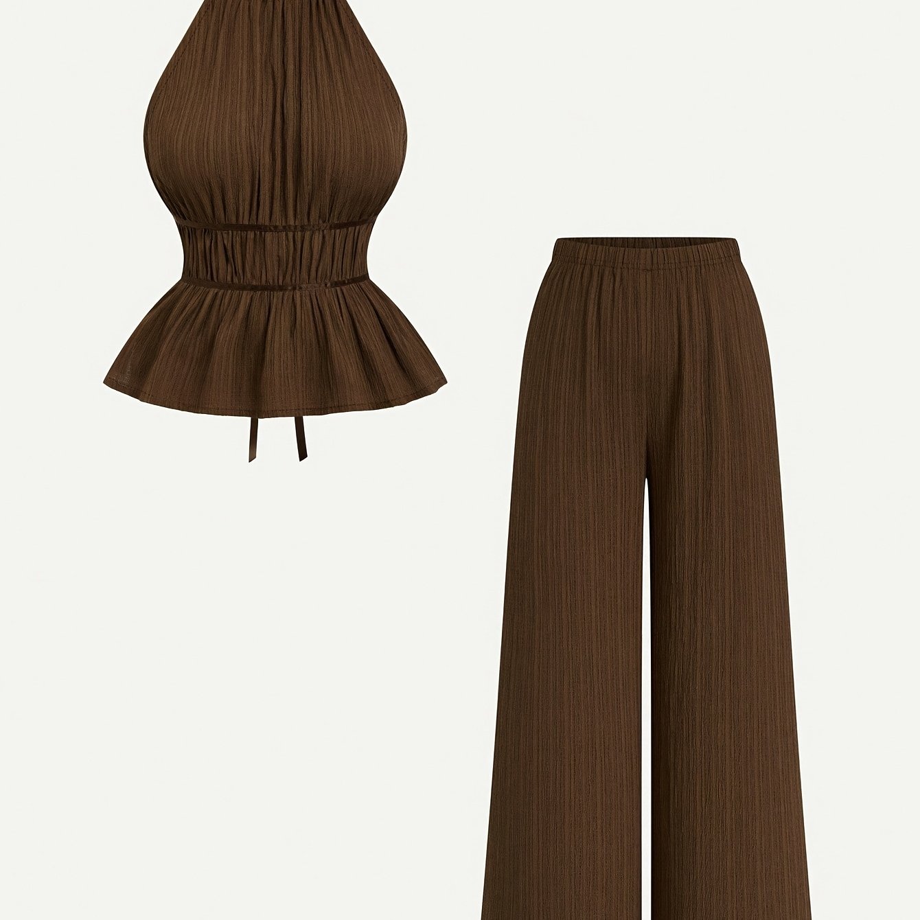 E-shop Damen 2-teiliges lässiges, bequemes, sexy, lässiges, modisches Retro-Style Rüschentextur Rückenfreies, sexyes Schnür-Halter-Top und einfarbiges,