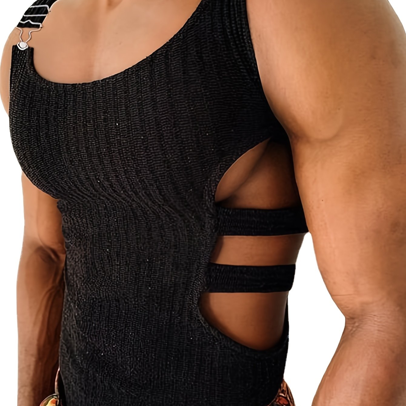 Image of European And American Hollowed-out Solid Color Stretch Slim-fit Street Sport Personality Workwear American Vest Men's Sleeveless T-shirt