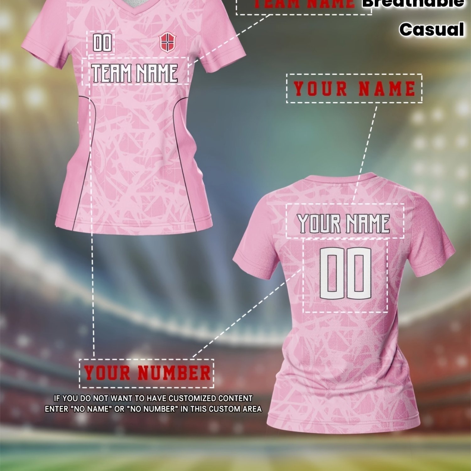 TEMU Women's Personalized Name & Number Jersey - Soccer Training Suit With Breathable Quick-dry Fabric, V-neck Team Uniform For Matches, Gym & Casual