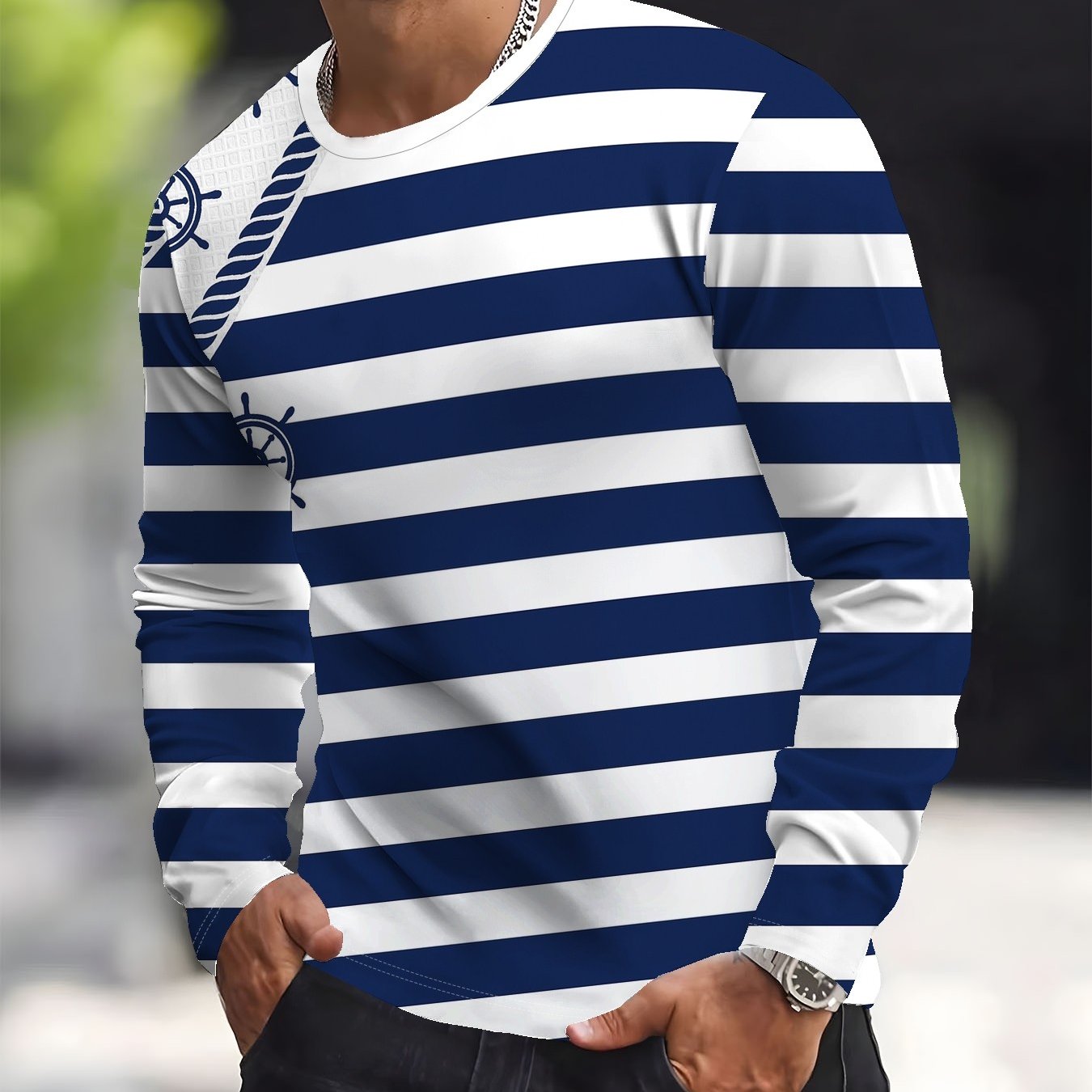TEMU Pullover décontracté à manches longues et col rond imprimé pour homme - T-shirt tendance