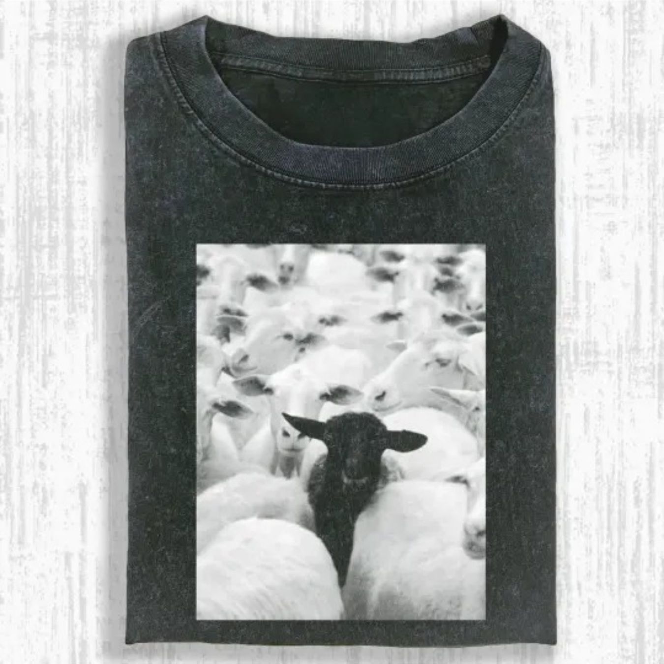 TEMU Sheep Graphic Men's T - Shirt (white & Black Flock) For Casual
