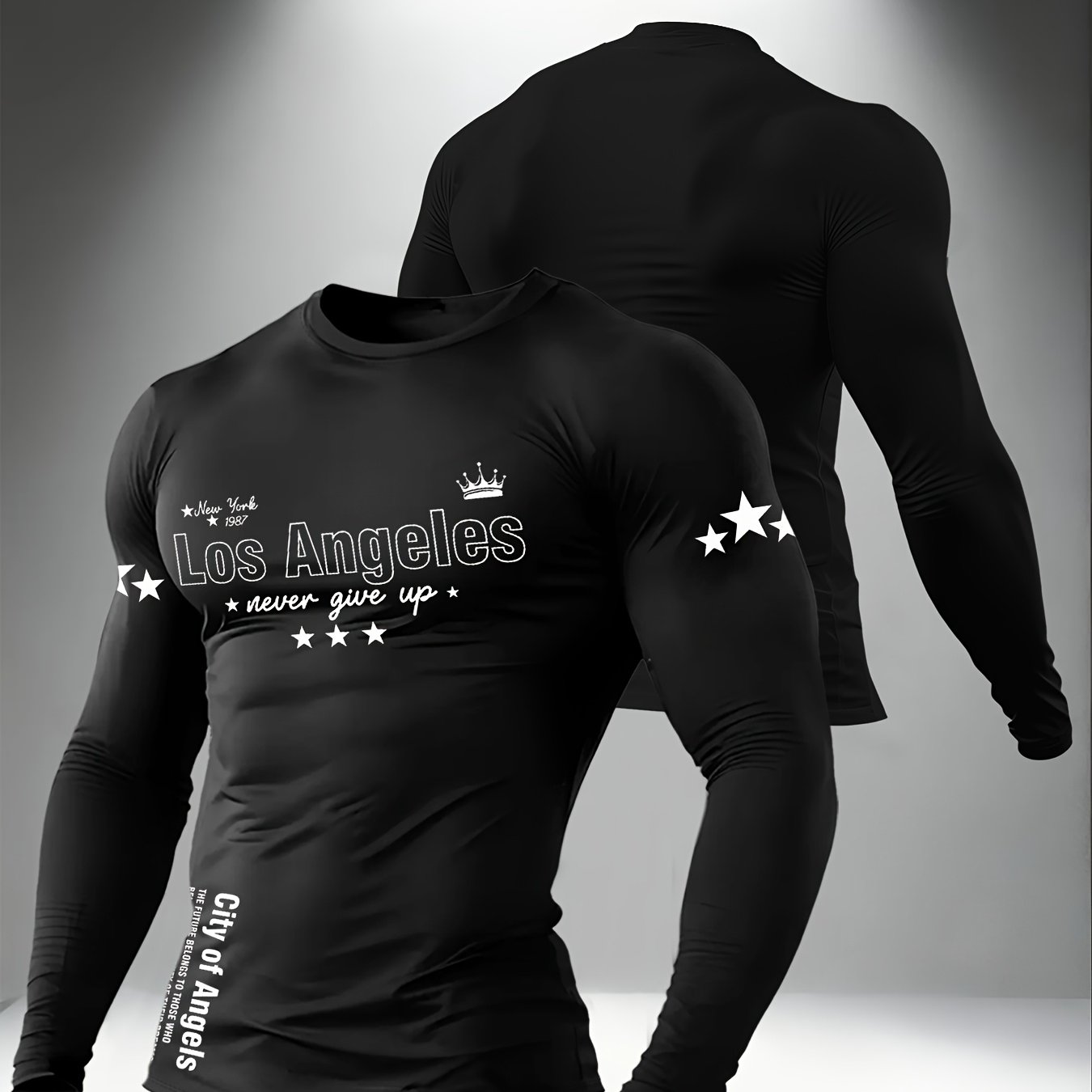 TEMU Men's Long-sleeve Print T-shirt, Regular Fit For Spring And Autumn, Suitable For Outdoor Sports And Casual Wear