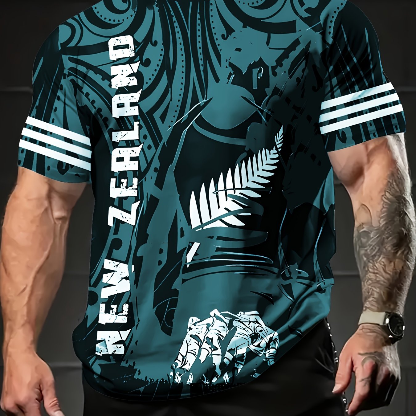 TEMU Men's Novelty Round Neck Sports Print Short Sleeve Casual Summer Regular Adult T-shirt Without Texture