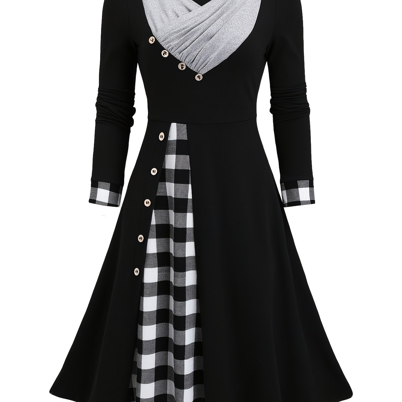 Plus Size - Plus Size - Plus Size Ruched V-neck Triangle Long Sleeve Dress