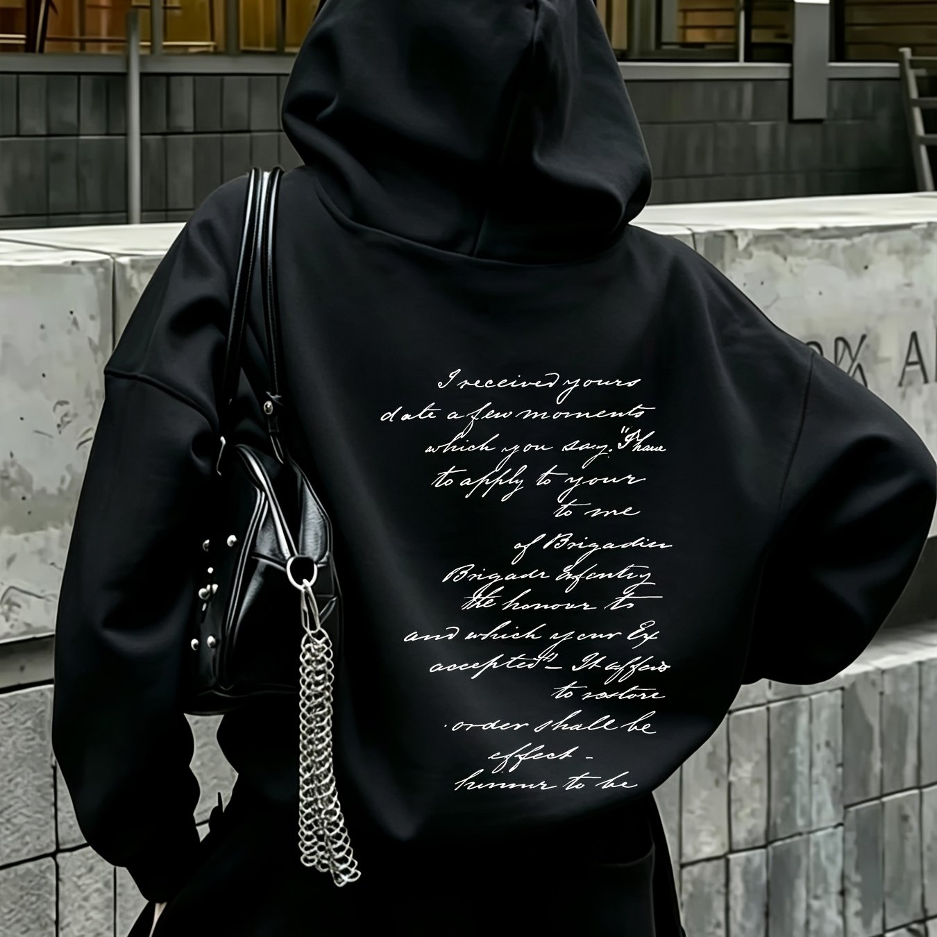 Image of Women's Loose Hooded Sweatshirt, Fashionable Trendy Print. Classic Hood Design. Loose Drop Shoulder Fit To Figure, Accommodating Body Types, . Thick And Soft Fleece Fabric