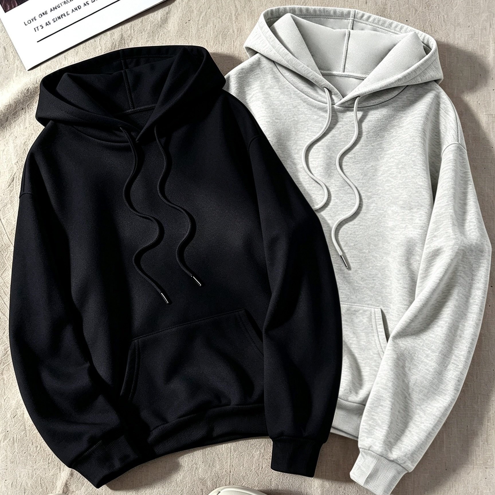 TEMU [2pcs Set] Solid Color Hooded Sweatshirt With Drawstring And Pockets, Autumn Winter Women's Fleece Thick Long Sleeve Loose Casual Sporty Top