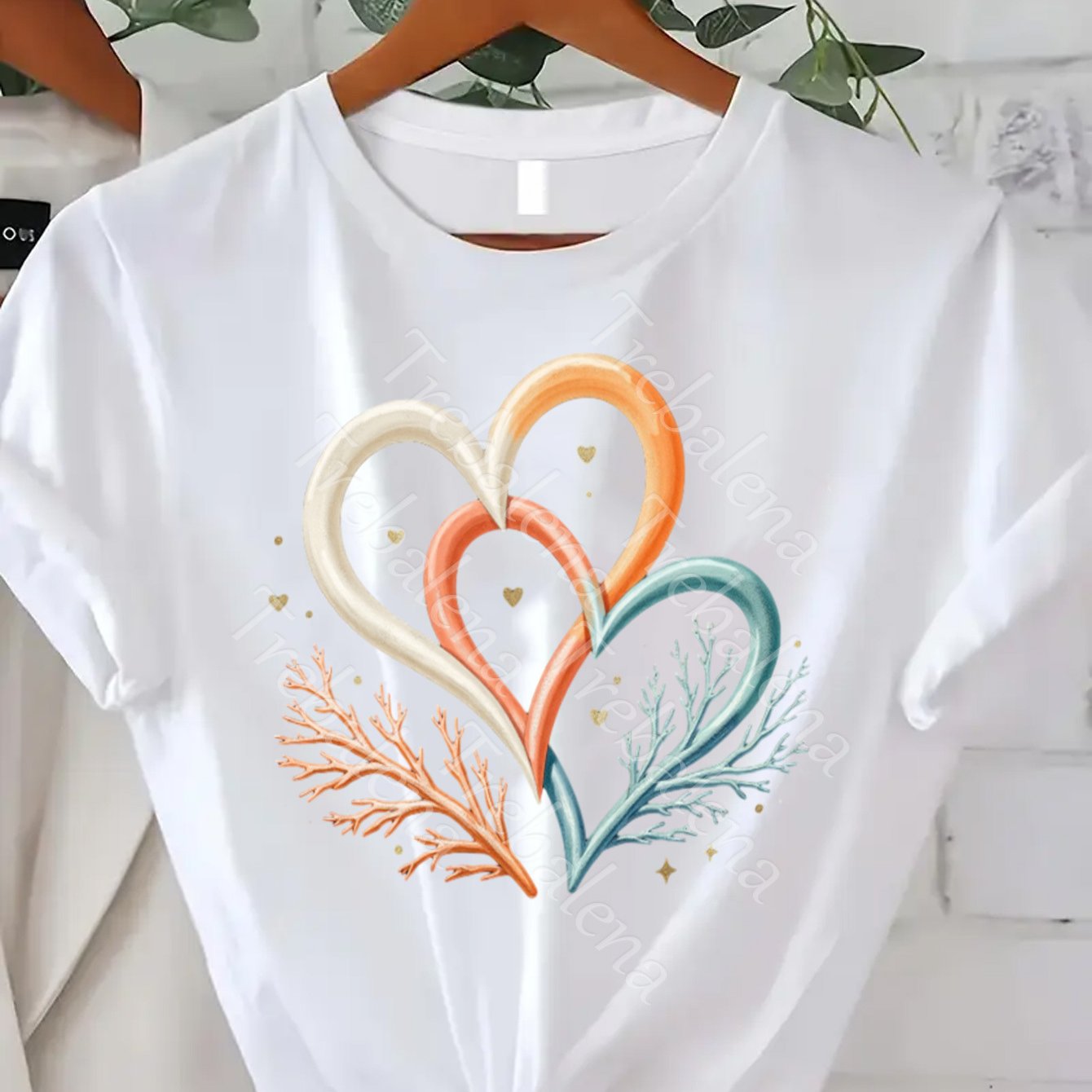 TEMU Women's T-shirt- Heart Coral Short Sleeve Round Neck Spring Summer Top, Friendly Street Style T-shirt, Short Sleeve Round Neck, Breathable
