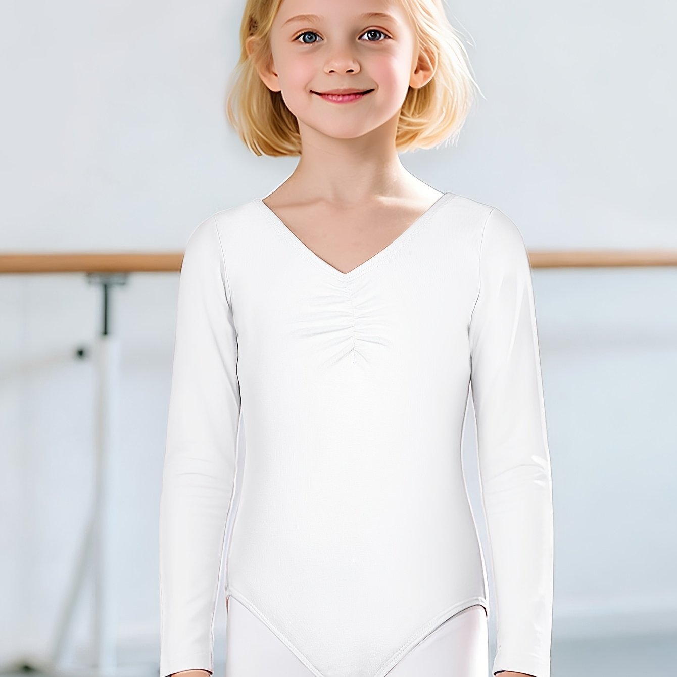 Image of Girls' Training Dance With Cross-back Bodice - Slim Fit Long Sleeve Solid Color Practice Outfit For Ballet, Gymnastics & | Machine Washable Dancewear For Performances & Competitions