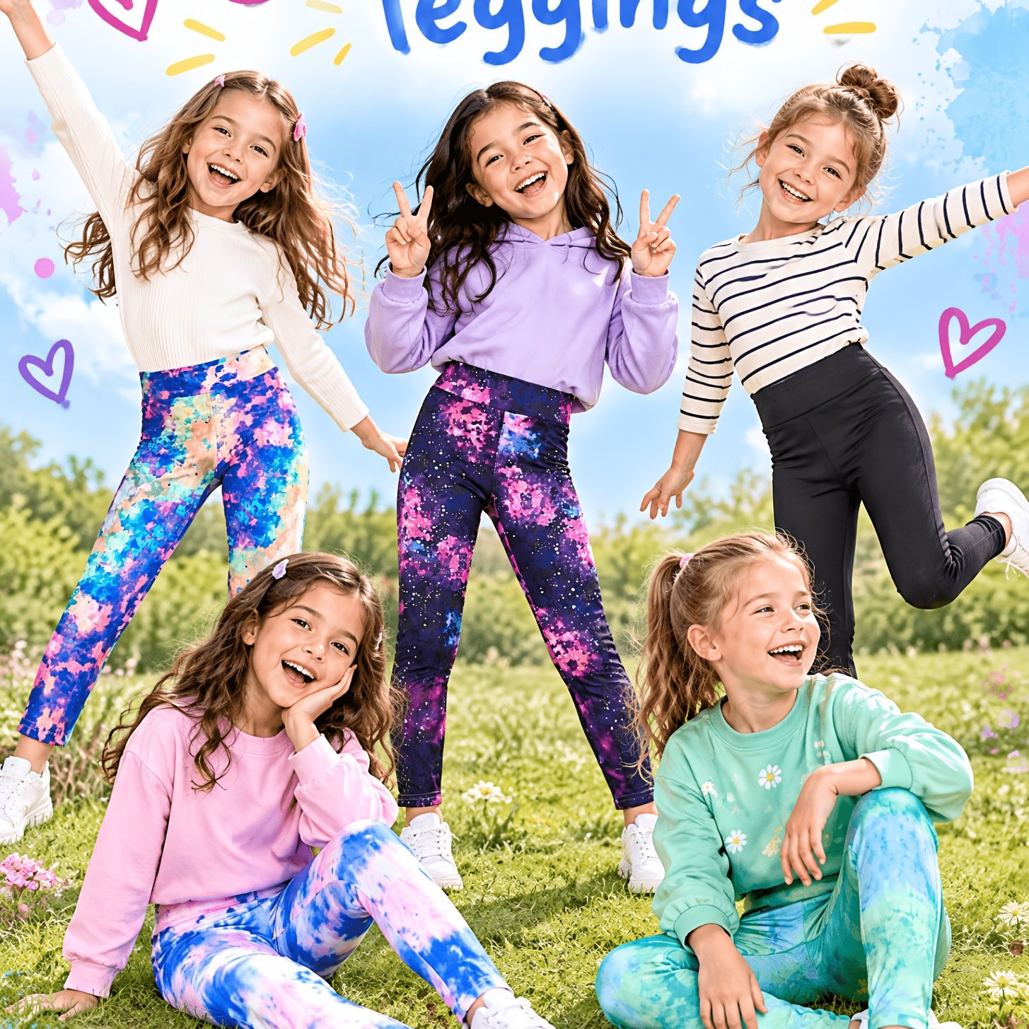 Image of 5-pc Tie-dye Print Girls' High-waist Ankle Pants, Mid To Big Kids Teen Girls Back-to- Versatile Stretch Leggings