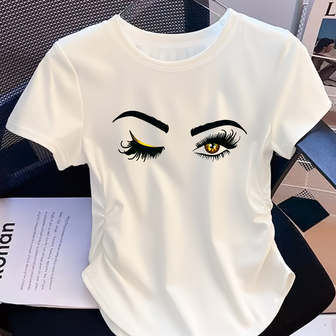 TEMU New Edition, The Waist Of Is To Show A Figure, Elastic And Very Suitable For Casual Women's Modern Fashion Tops, Comfortable Printed T-shirts
