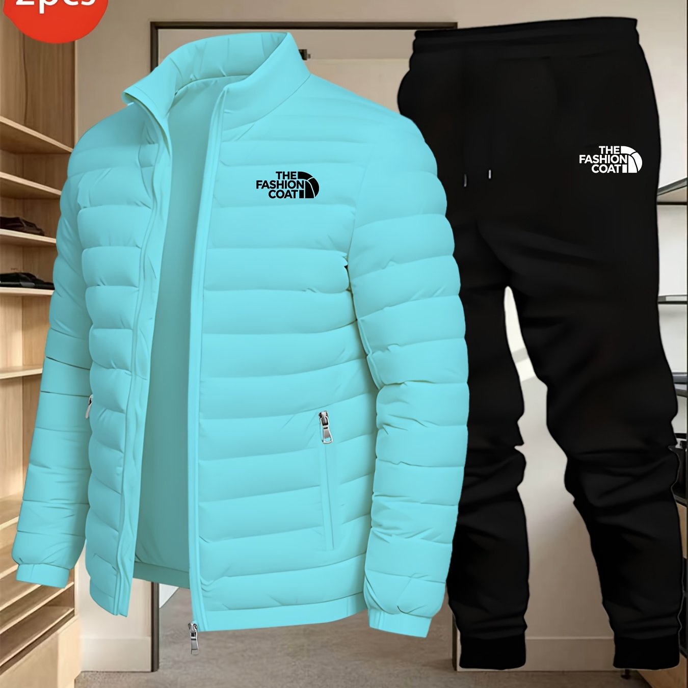 Cross-Border Winter Men's Padded Jacket 2pcs Set