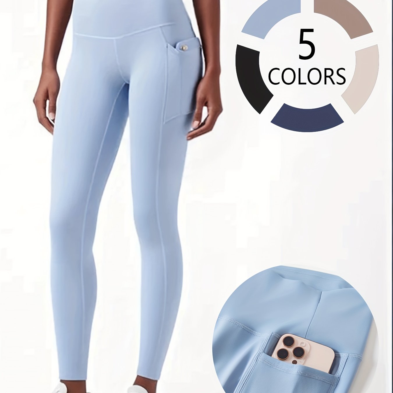 E-shop Damen Yoga Leggings mit hohem Bund, feuchtigkeitsableitend und dehnbar, für Outdoor-Aktivitäten und Fitness, mit Tasche