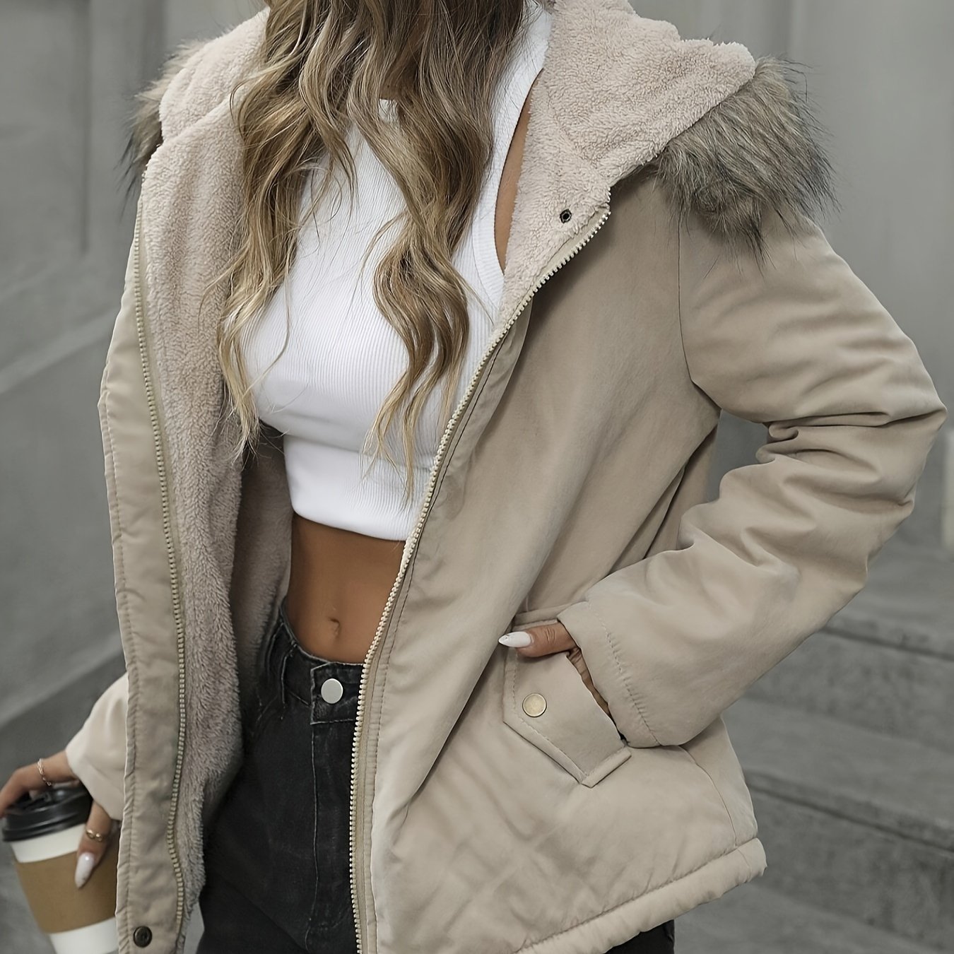 TEMU Women's Winter Hooded Coat Jacket - Perfect For Casual Days