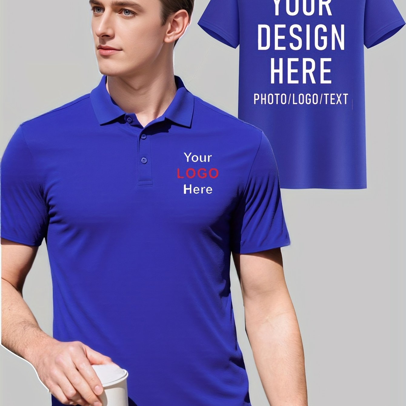 TEMU Customizable Green Shirt - Short Sleeve, Add Your Design To Left Chest And Back, Clothing With And Text Design, Casual Men' Shirt, Ideal For