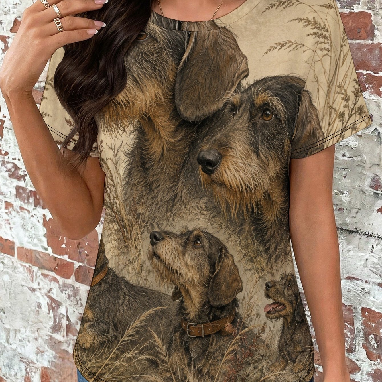 TEMU Wirehaired Dachshund Vintage Women's Summer Short Sleeve T-shirt All