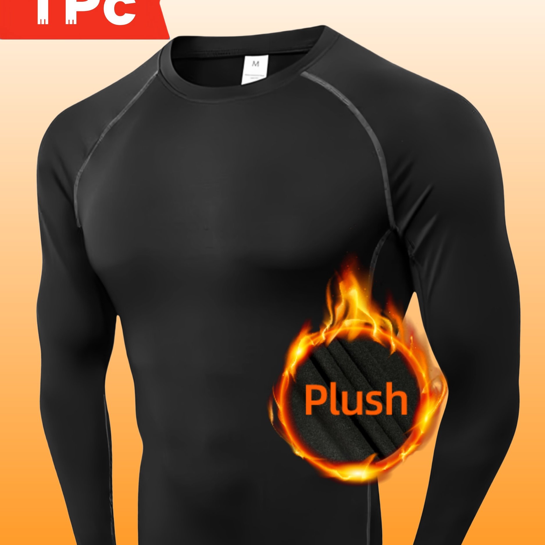 TEMU Maglia termica a compressione taglie forti da con in pile a maniche lunghe, base sportivo, abbigliamento per il freddo, top da allenamento