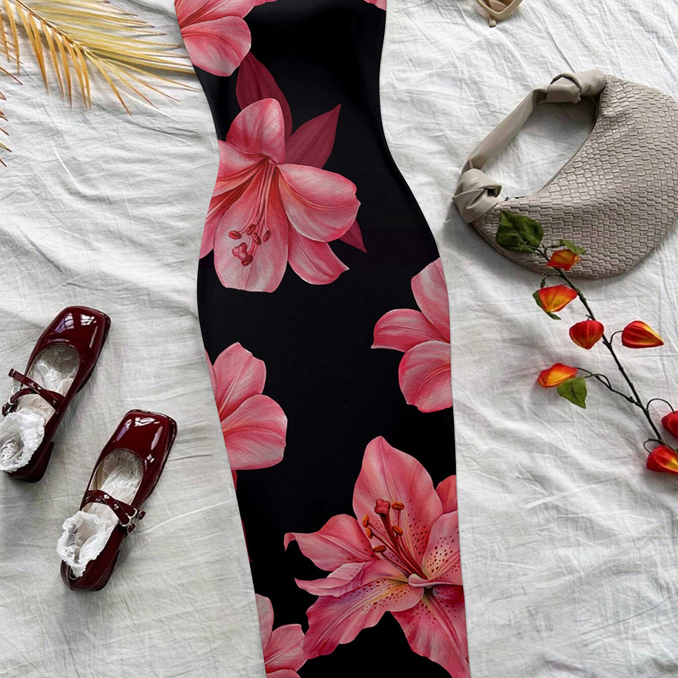 TEMU Robe longue moulante bretelles à imprimé décontracté pour femme, nouveauté printemps/été, pour , fête et vacances