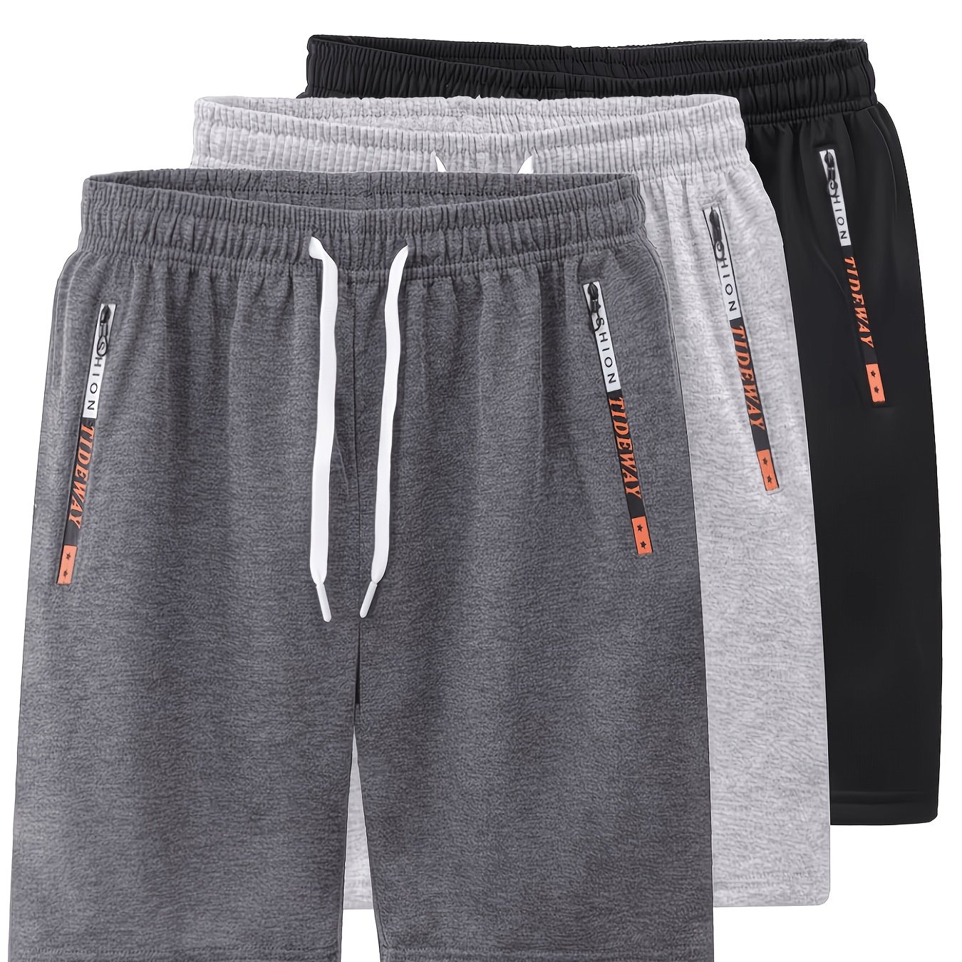 TEMU Ensemble de 3 shorts de sport décontractés pour hommes - à cordon de serrage et taille élastique, avec poches zippées, style décontracté