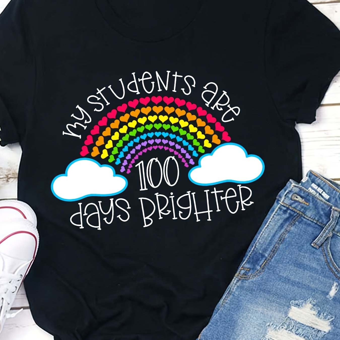 TEMU My Are 100 Days Teacher T 1-unisex Holiday Gift Casual Outing 2026 New Style T-shirt 180g