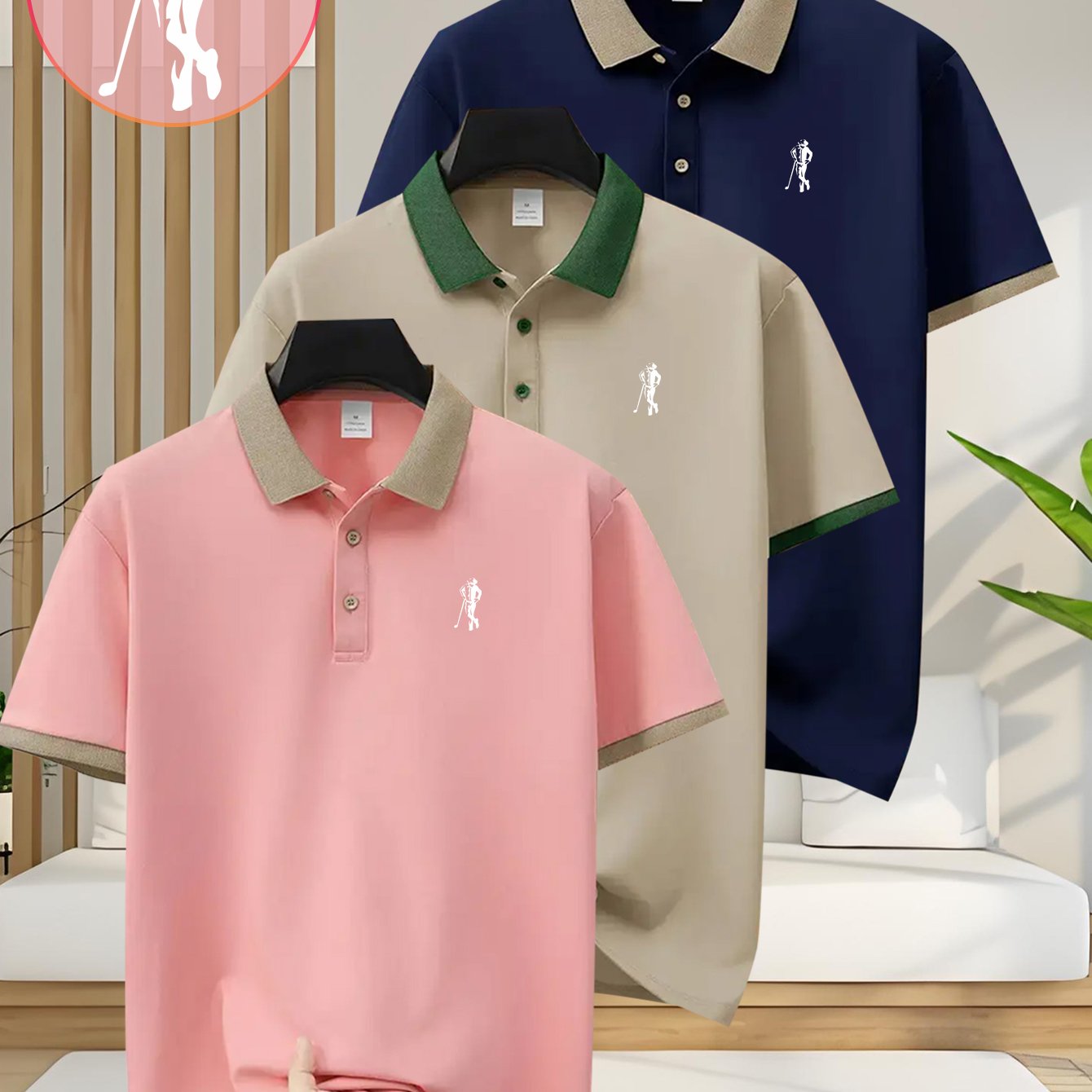 TEMU A Trendy Three-piece Set Of Men's Shirts, Casual Wear And Golf, Featuring Print Patterns, A Collared Design, Short Sleeves, Neck, And Breathable
