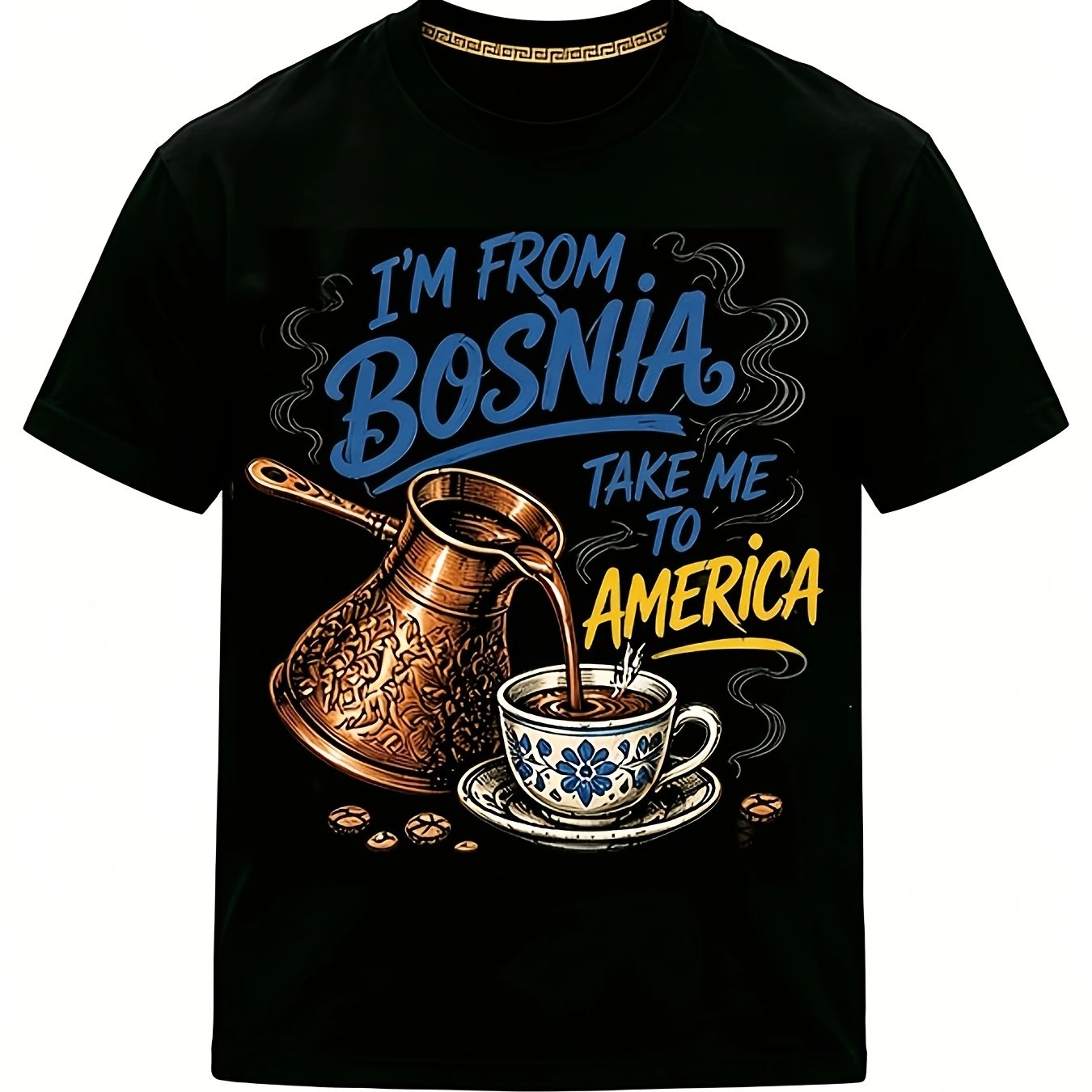 TEMU Men's T-shirt - Loose Fit, I Bosnia, To America Men's Loose Fit Warm Casual Wear
