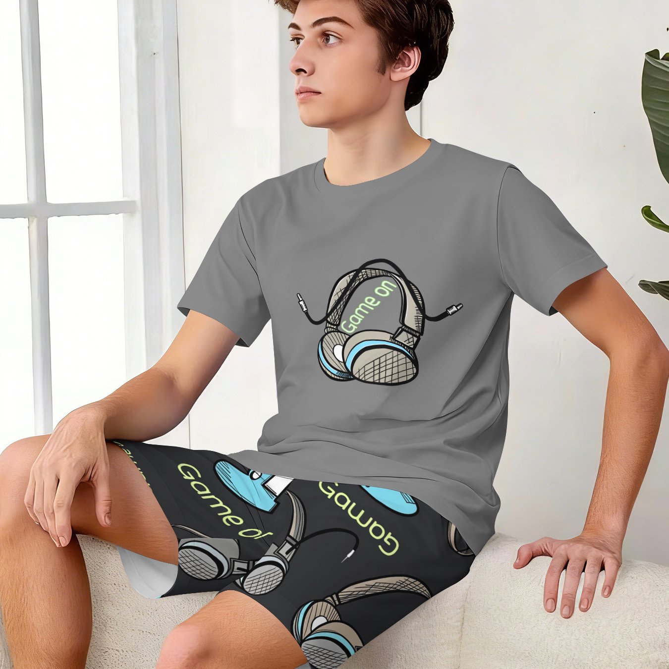 TEMU Lightweight, Breathable, Youth- Pajamas. Comfortable, Loose Fit With Short Sleeves And Shorts - A 2pcs Set., For Teenager