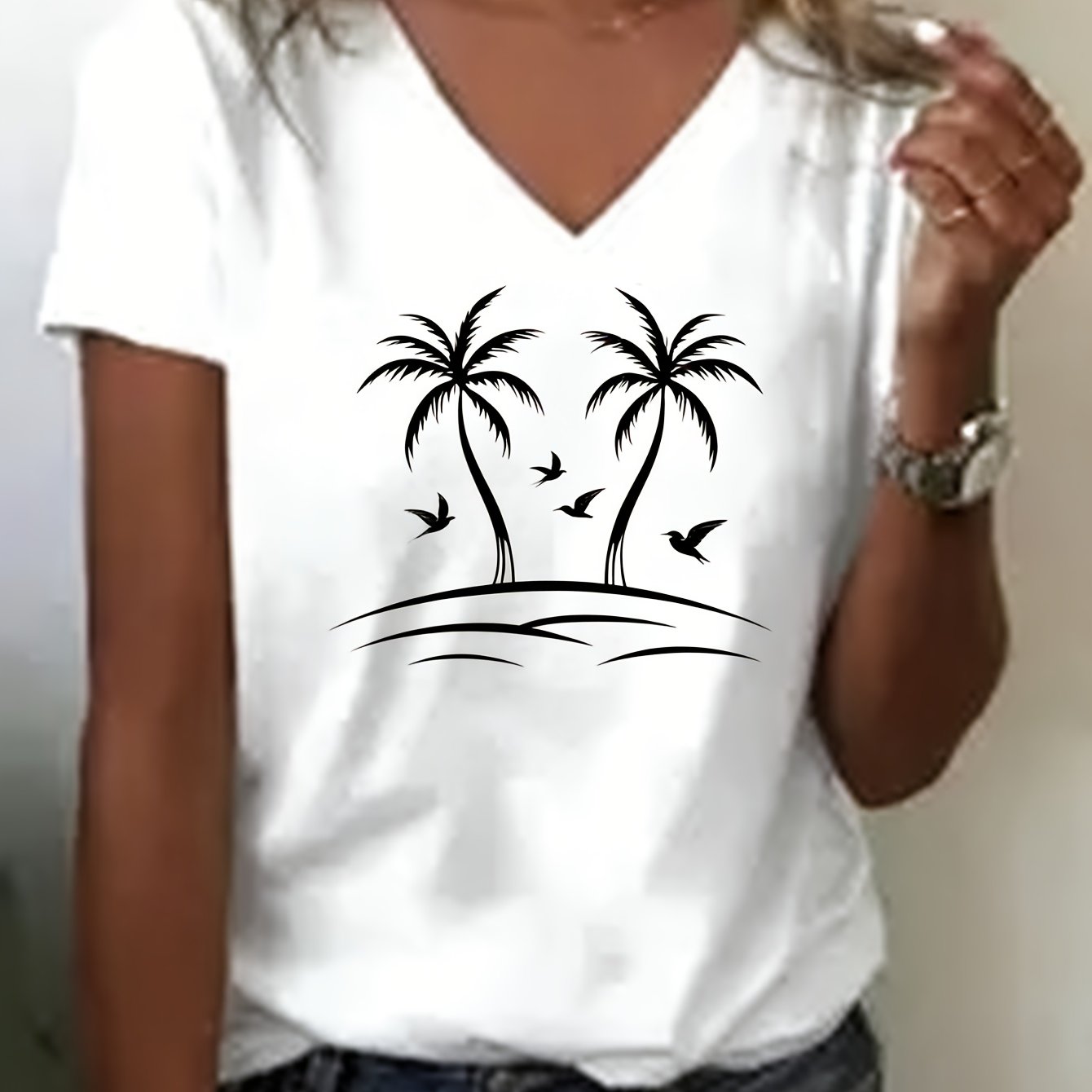 TEMU Tree Print Women's T-shirt, Daily , Dates, Vacations, Game Day Outfits, Party , And Valentine's Day, , Month & More