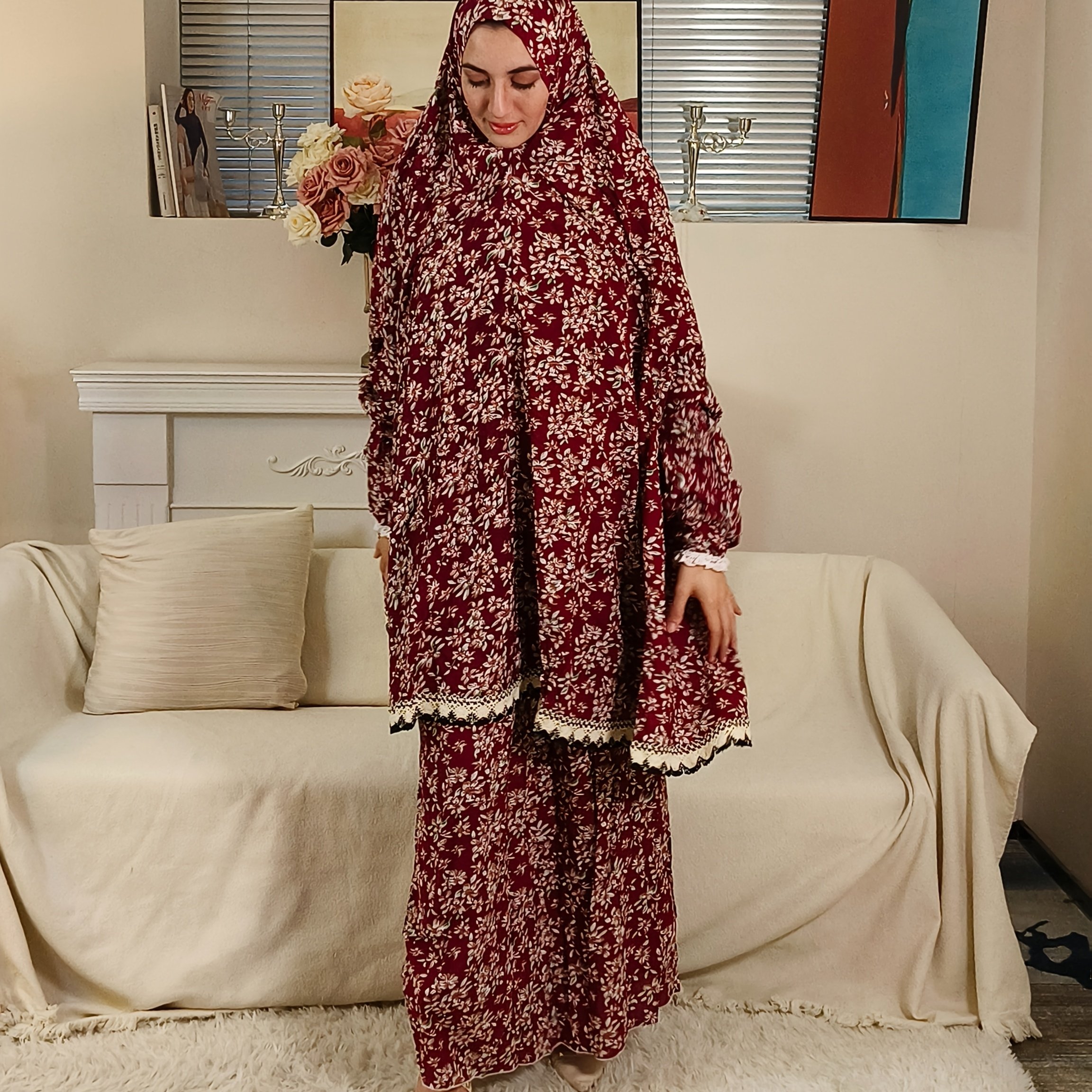 Middle Eastern Women's Hooded Robe Two-piece Set