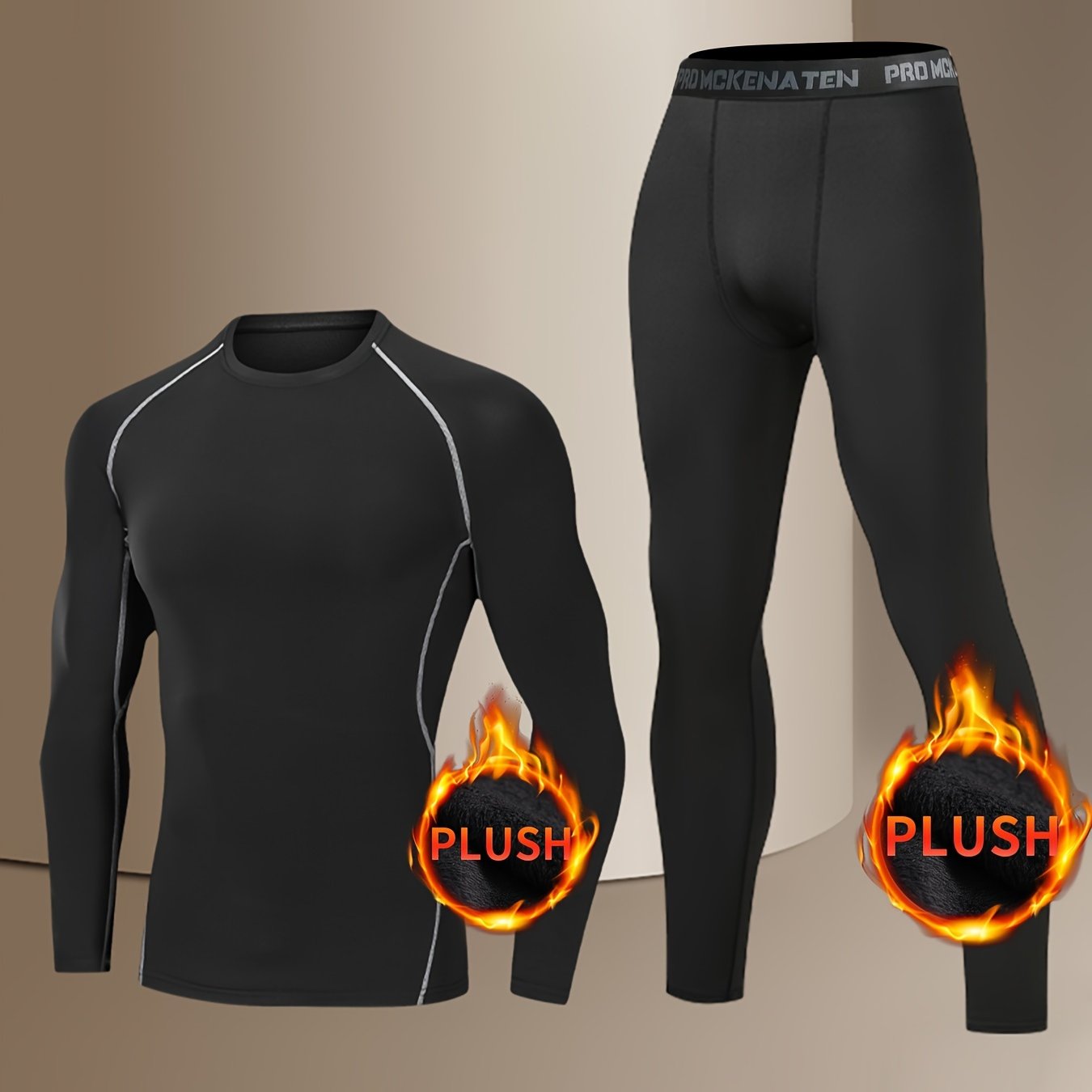 TEMU Men's Thermal Underwear Set - 2pcs Fleece Compression Long Sleeve Top And High Stretch Breathable Tights, Ideal For Winter Hunting And Skiing, Autumn And Winter Outdoor