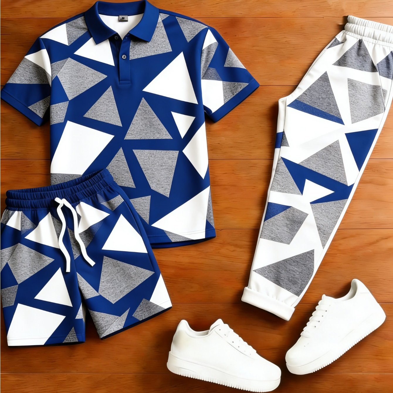 Image of 3pcs Suit: Men's Casual Sportswear - 3d Printed, Button, Including Short-sleeved Shirt With Shorts And Trousers, Comfortable Fabric, Light , Casual Business, Daily Wear, For Gifts