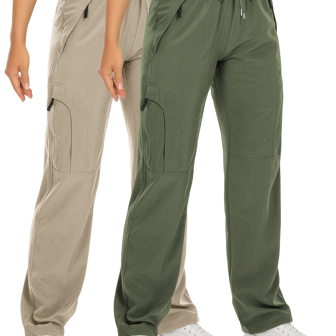 TEMU 2-pack Women's Quick- Breathable Sweat-wicking Outdoor Long Pants With Zipper Pockets For Autumn Hiking