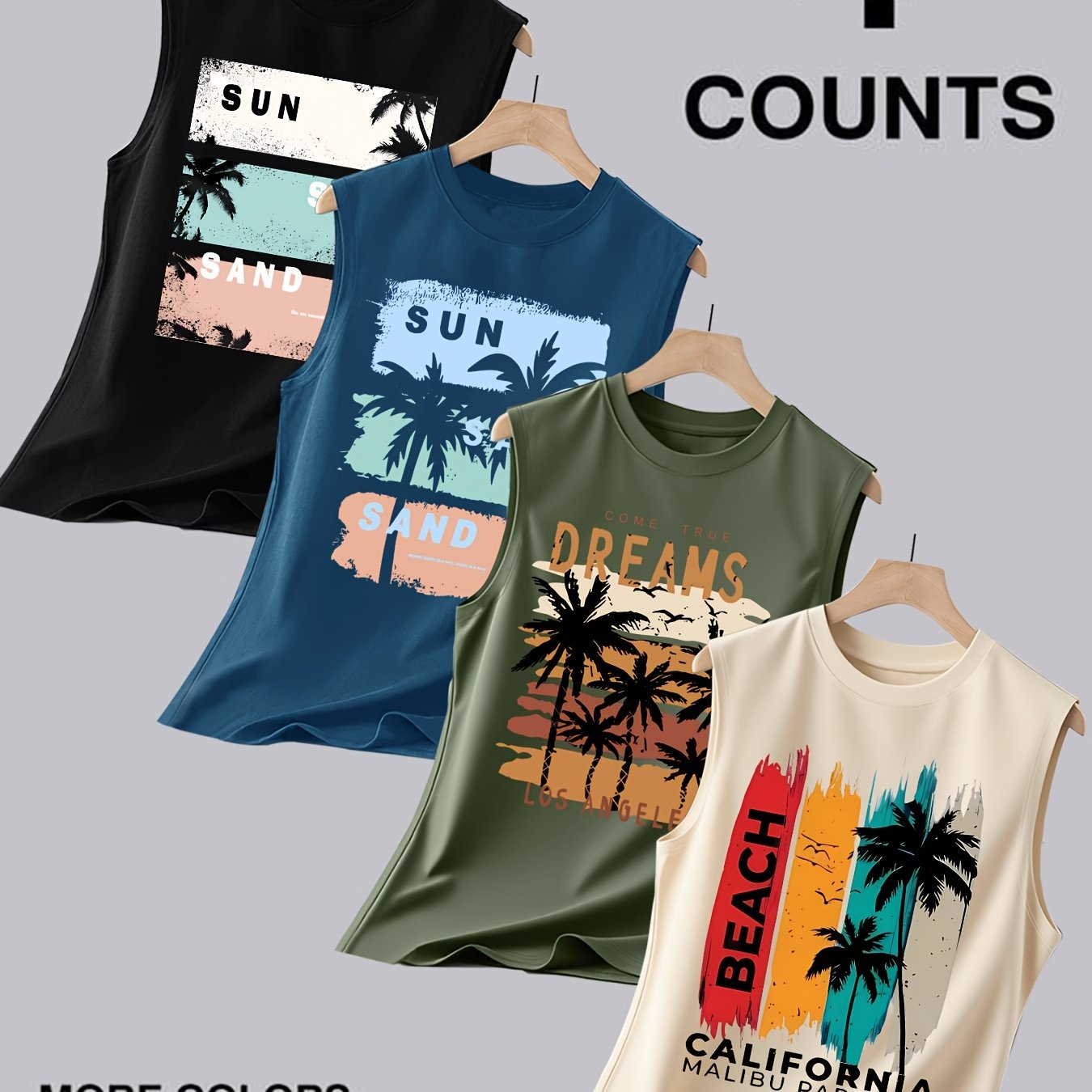 TEMU Men's Casual Pattern Print Sleeveless Vest 4pcs Set
