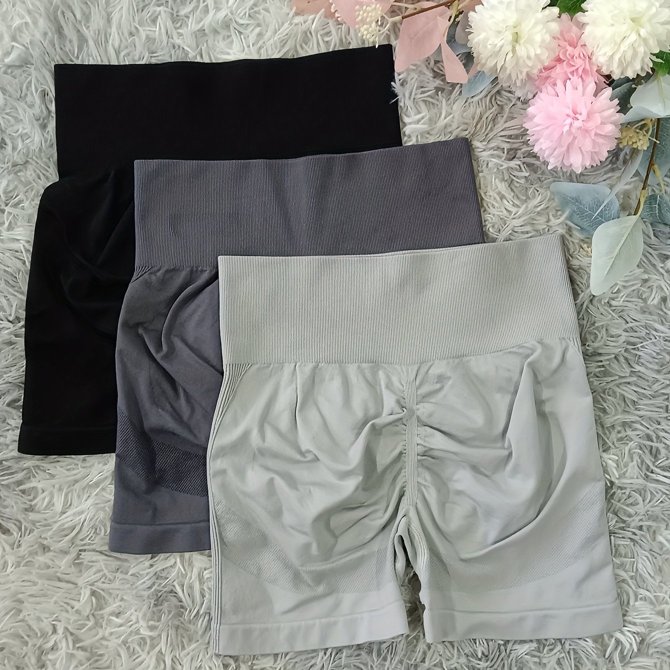 Image of Spring Summer Style, 3-strip Pack, Women', Mid-high Waist, Tummy Control Yoga Shorts, Fitness Leggings, Moisture Wicking, Breathable, Elastic, Athletic Shorts, Base Layer