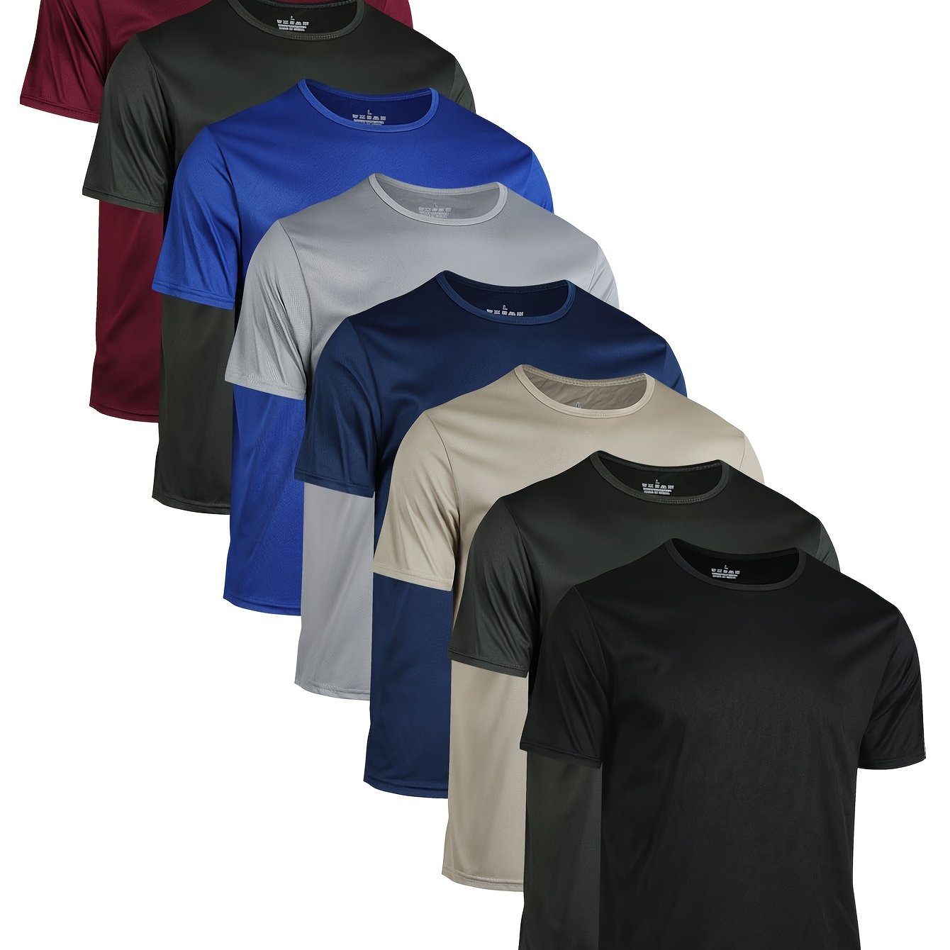 E-shop Schnelltrocknendes und atmungsaktives Herren-Set mit 8er-Pack einfarbiger T-Shirts, Rundhalsausschnitt und Kurzarm-Tees, Leichte und bequeme