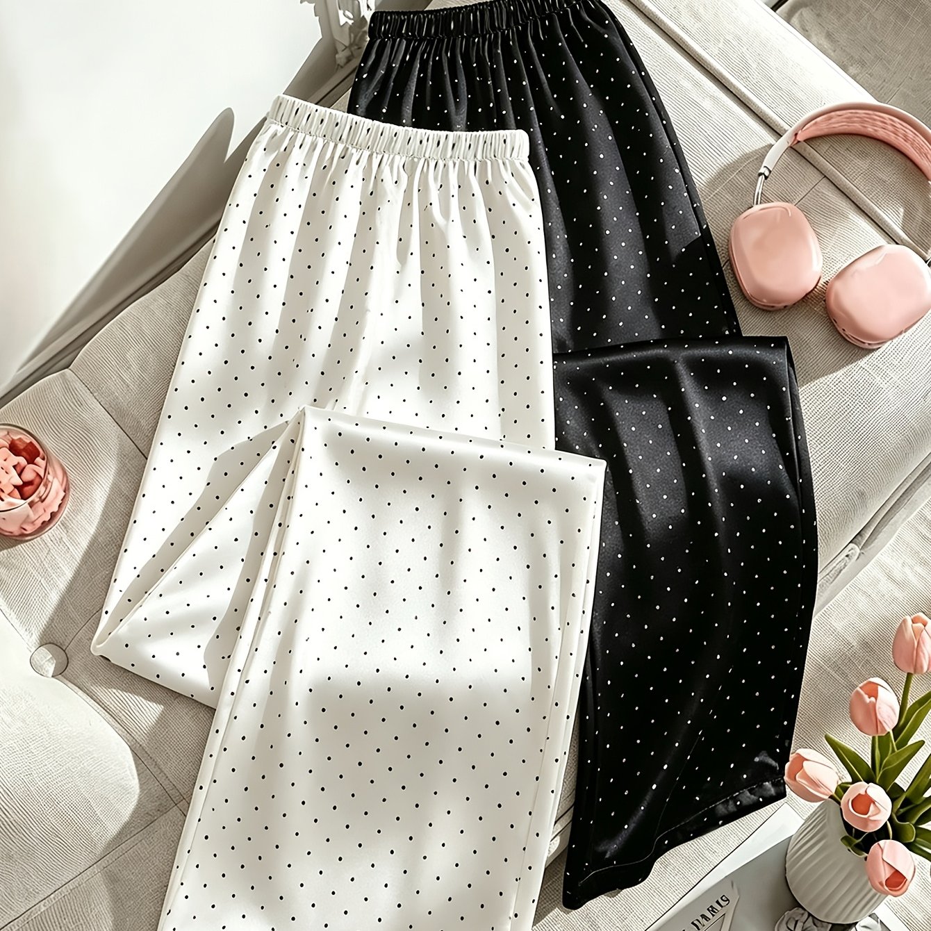 TEMU Polka Dot Print Comfortable Sleep Pants, 2pcs Comfortable Lounge Pants