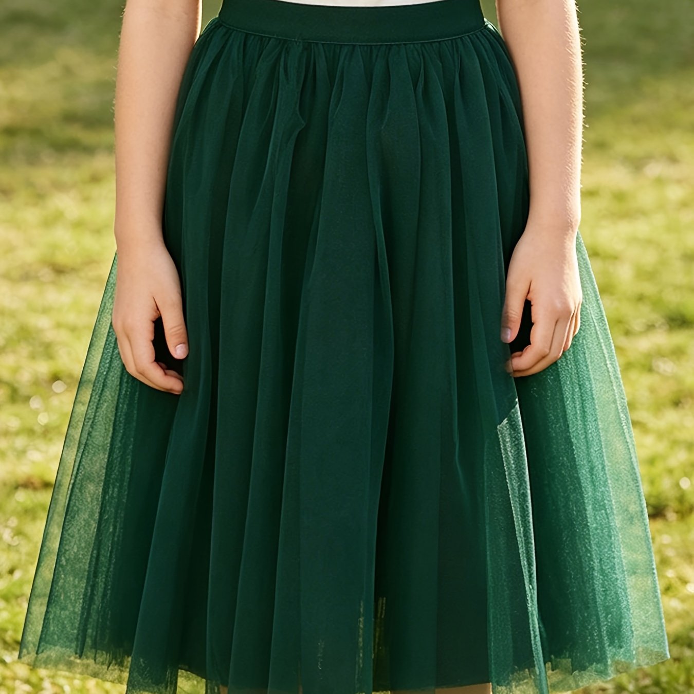 Image of Debaijia Girls' Elegant High-waist Solid Color Mesh Skirt - 100% Polyester, A-, Casual & Party Wear, Hand Wash Or , Perfect Gift For