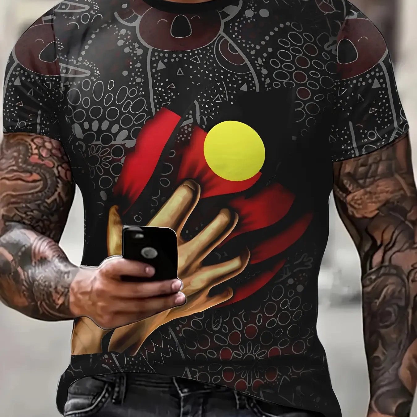 TEMU Men's 3d Fun Graffiti T-shirt - Vibrant And Colorful Design, Regular Fit Short-sleeve Round Neck Casual Top, Machine Washable, Everyday Wear,
