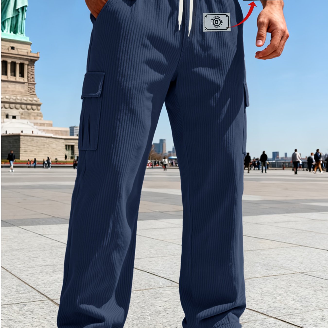 TEMU Winter Men's Pants, Heavyweight Loose Trendy Hip-hop Casual Sports Corduroy Overalls Trousers - Unique With Colorful Button Decoration