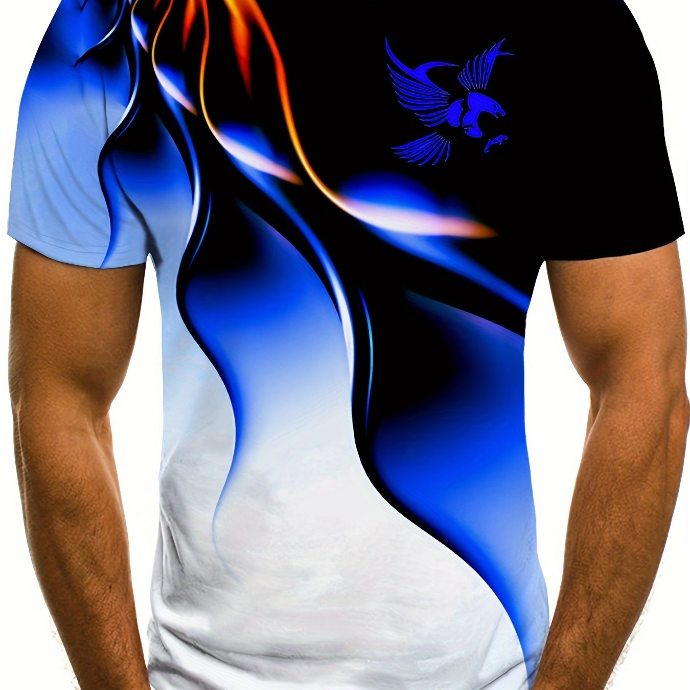 TEMU Men's Fashion Gradient Print Crew Neck Horse Pattern T-shirt - Perfect For Summer Casual City Strolls, Street , Outdoor Activities, And Beach