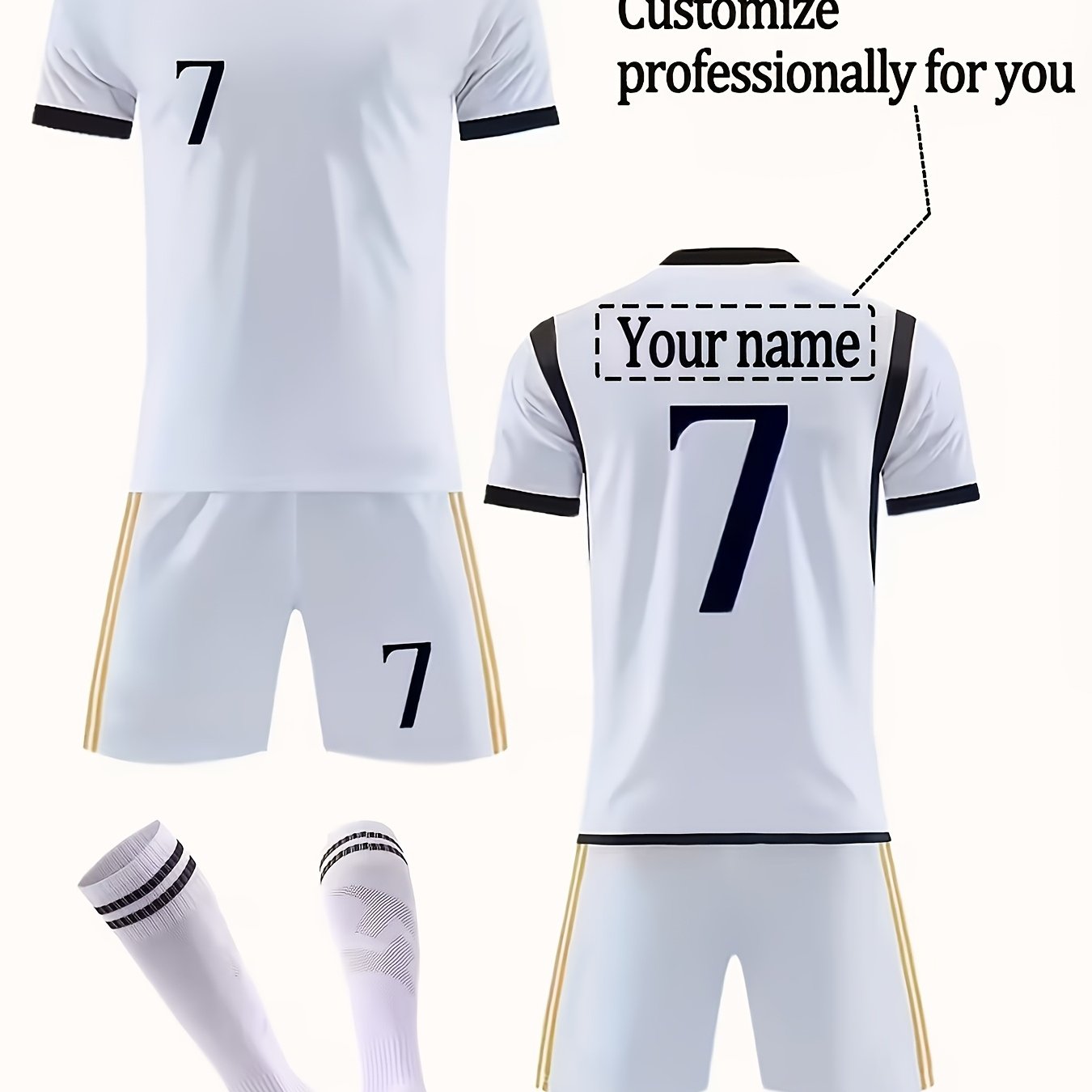 E-shop Personalisierbares Jungen-Fußball-Trainingsshirt 2-teiliges Set - Schnelltrocknend #7 mit personalisiertem Namen, Kurzarm-Oberteil Shorts,