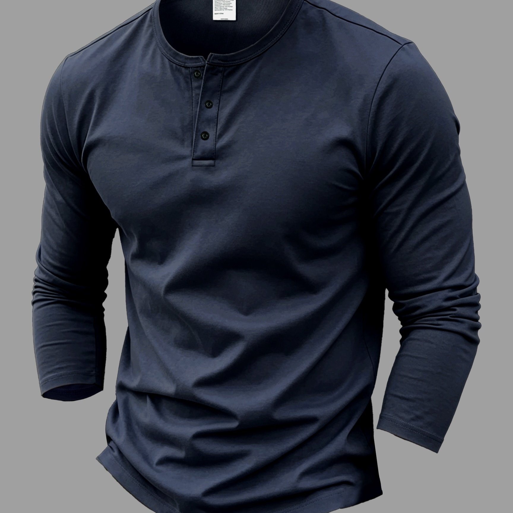 TEMU Old Money Outfits Men's Long-sleeve Base Layer T-shirt, Solid Color Henley Pullover