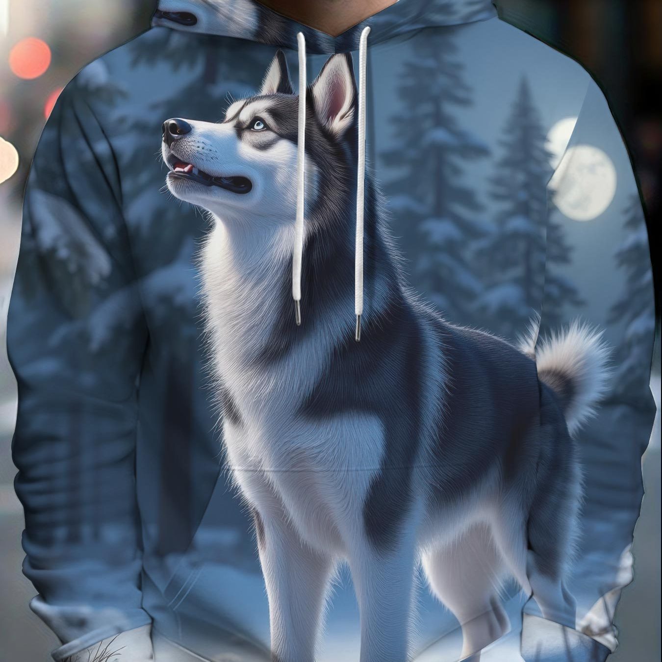 TEMU This Men's Trendy Casual Hoodie Combines With Street Style, Featuring High-quality Fashionable Printing Techniques With A Cool Husky Design. The