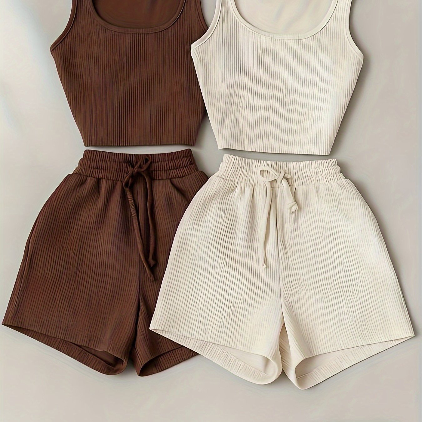 TEMU Herringbone Texture Vest And Shorts 2pcs Set, Dual-color 2 Styles