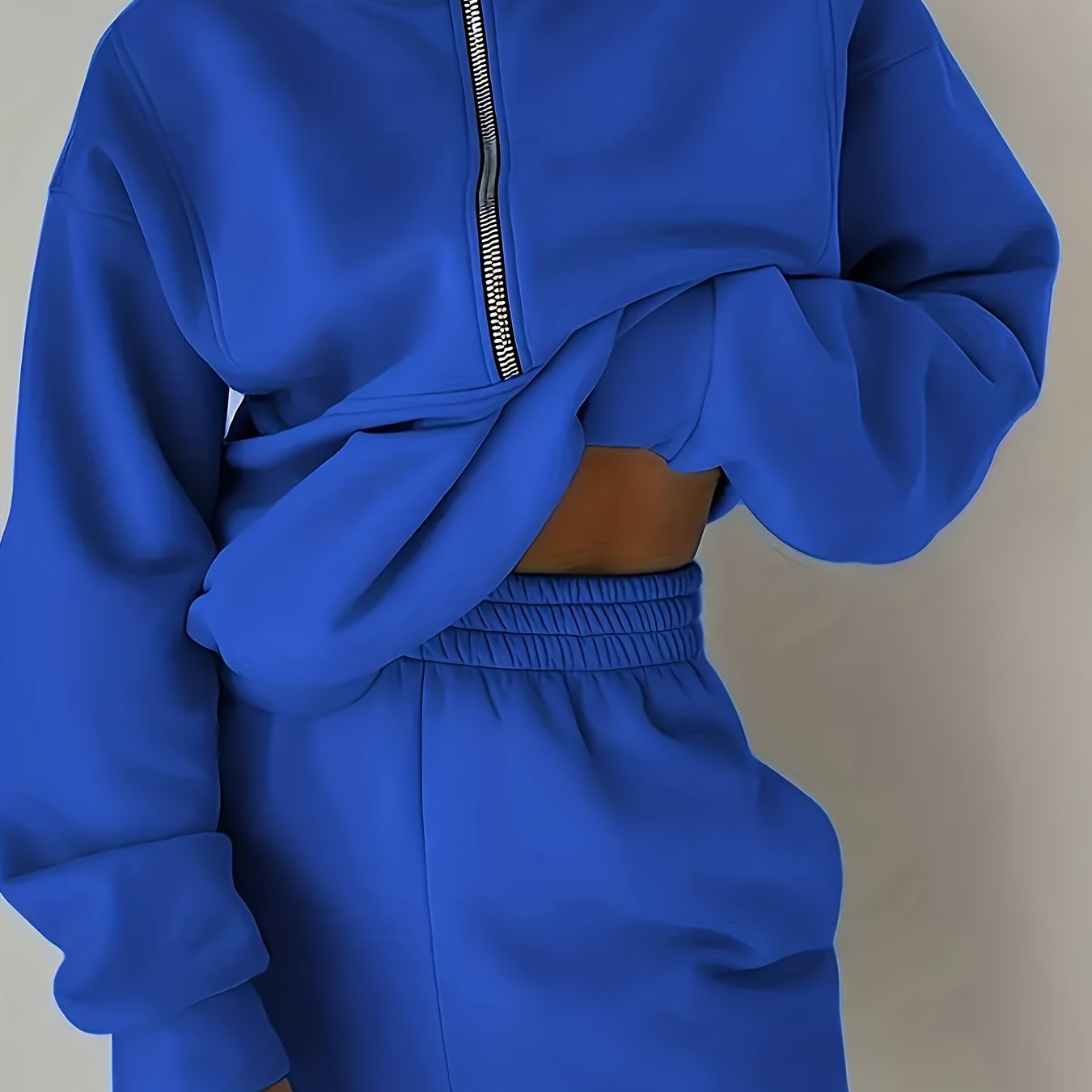 TEMU European And American Women's Casual Comfortable Loose Fleece Zipper Sweatshirt And Jogger Pants Two-piece Set