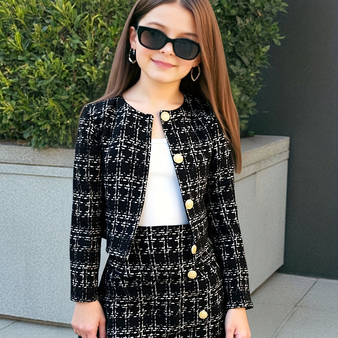 Image of Tween Girls 2pcs/set Urban Chic Long Sleeve Jacket And Bodycon Skirt Outfit Graduation Dress