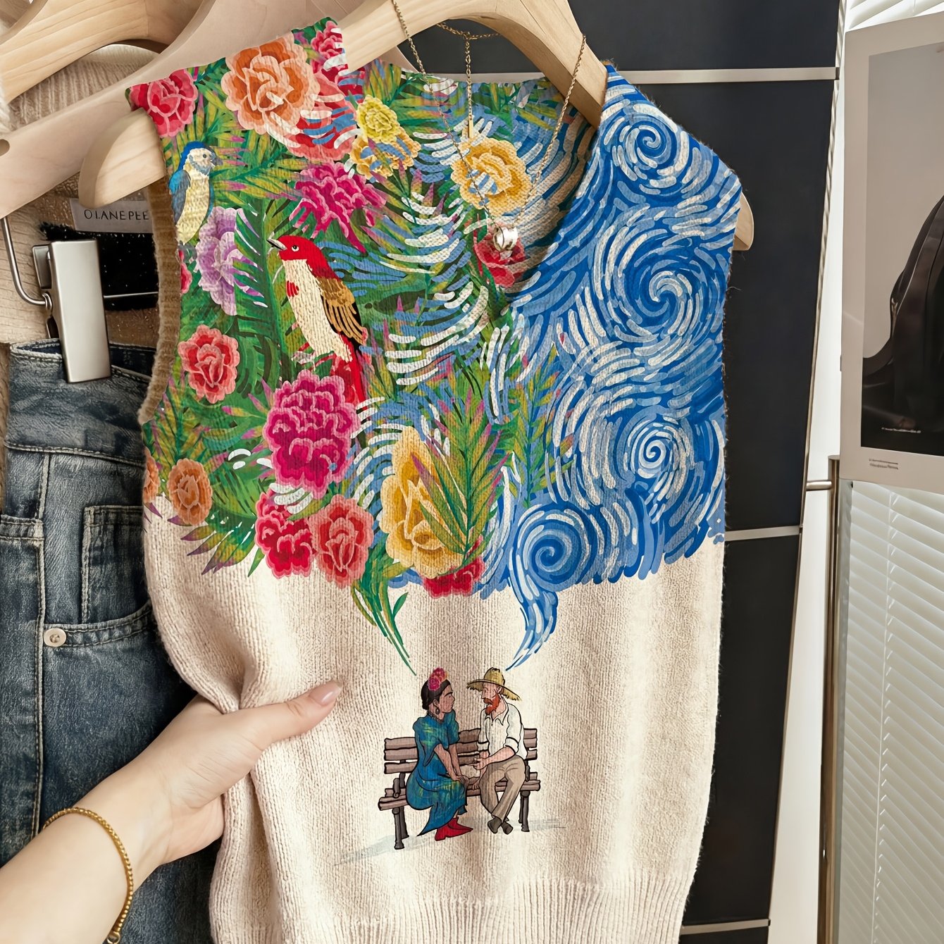TEMU [Design Imprimé - Non Texturé] Nouveau gilet de pull manches à col en V imprimé intégralement pour femmes 2026, parfait pour une tenue tendance,