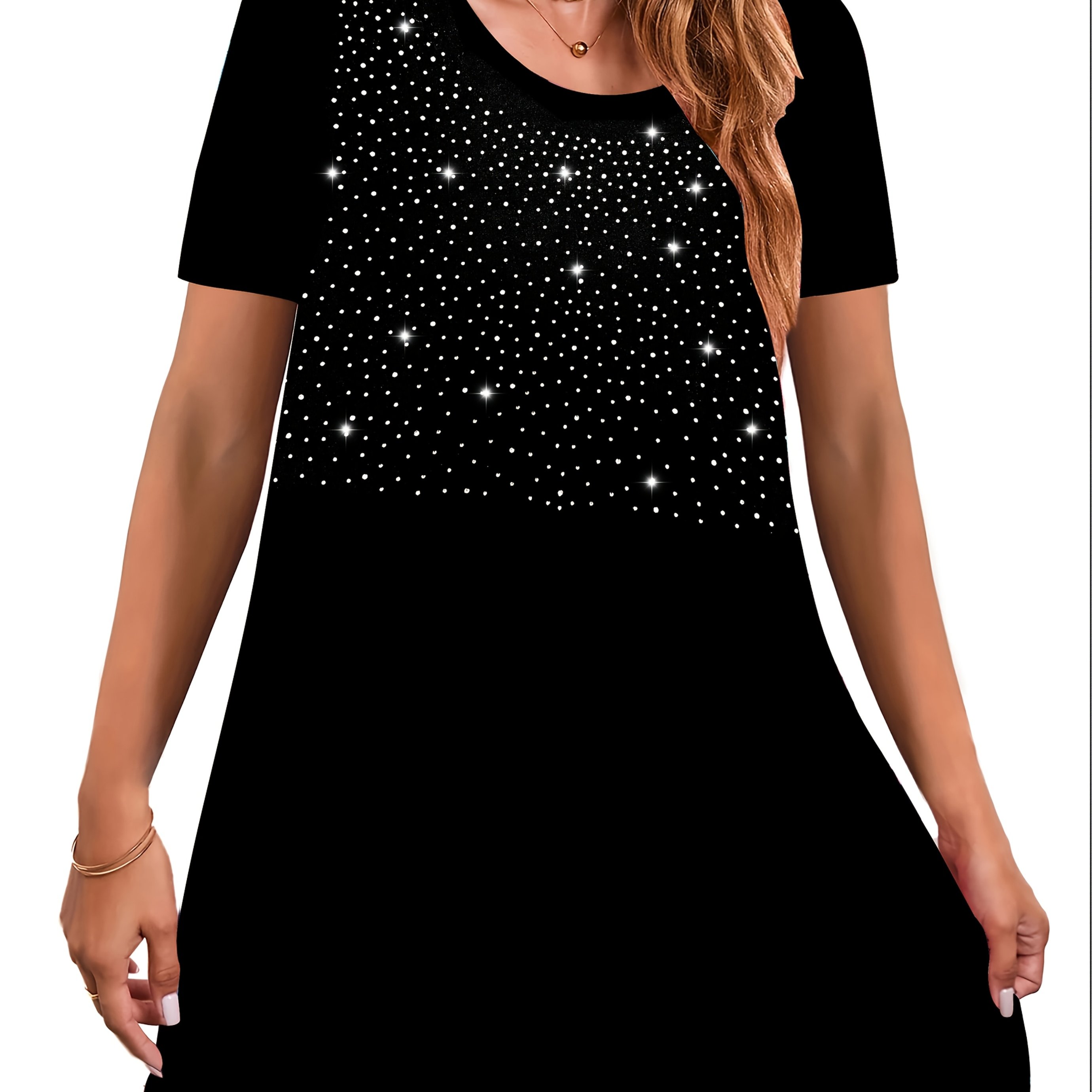 Plus Size, Plus Size Women's Elegant And Stylish Rhinestone Half-skirt Dress